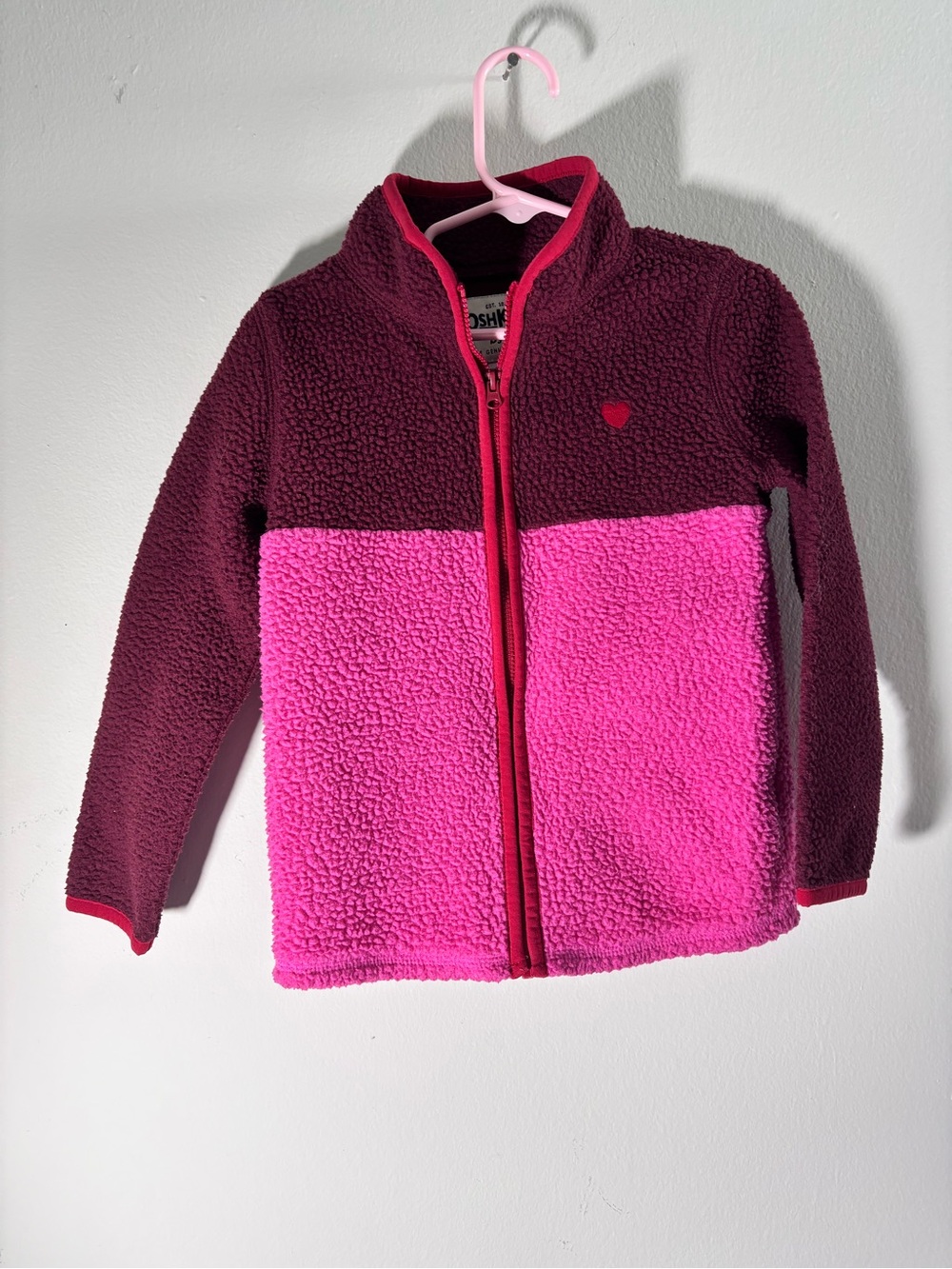 OshKosh B'gosh Pink and Burgundy Sherpa Colorblock Jacket